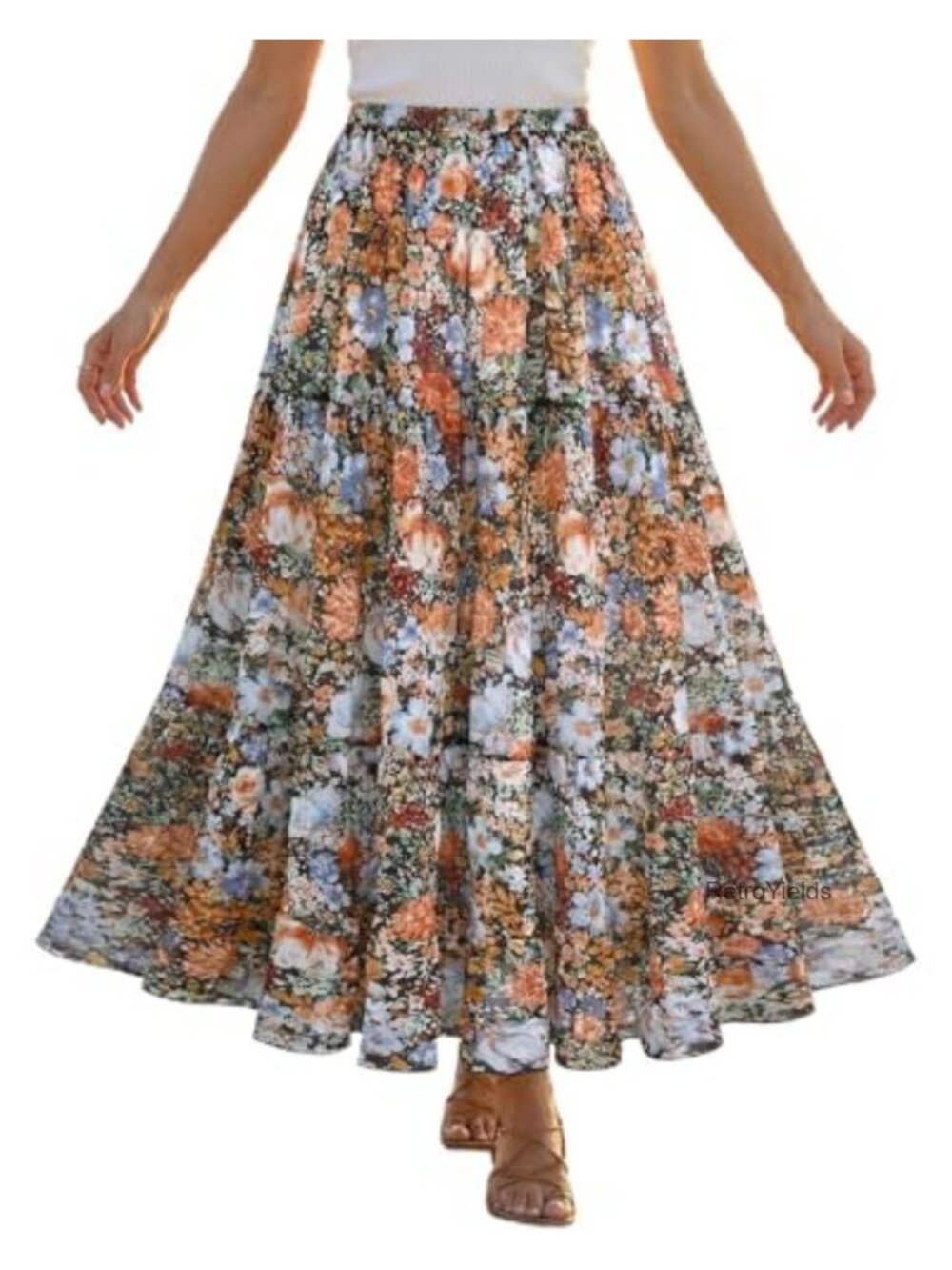 Chiffon Pleated Maxi Skirt High Waisted Flowy A-Line Boho